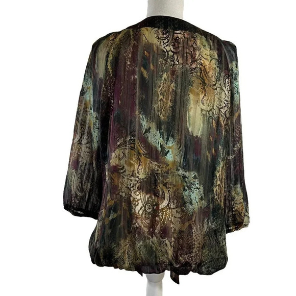 Dressbarn Multicolor Bubble Hem Paisley Earth Tones Blouse Neck Tie Size Large - Picture 3 of 8